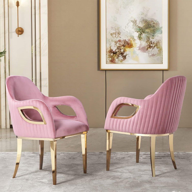 Everly Quinn Pink Dining Chairs With Arms, Set Of 2 Wayfair